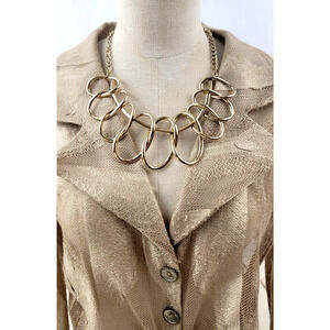 Natasha Gold Tone Statement Necklace Oversized Interlocking Loops Modern Chic